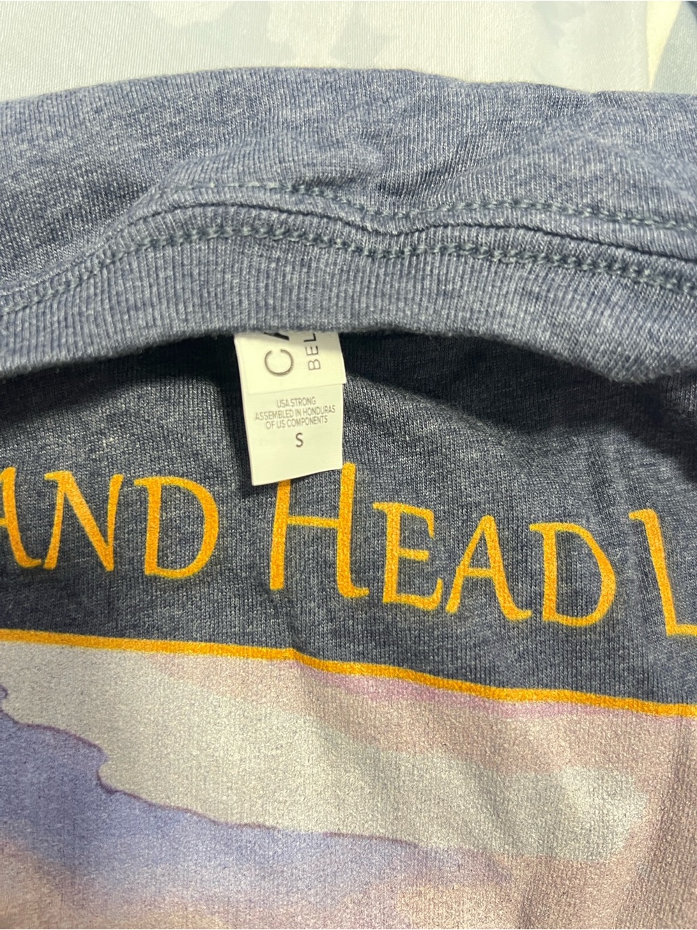 Soft Blue Heather Portland Maine T-Shirt with Yellow Print - Picture 3 of 3